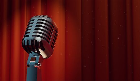 3d retro microphone on red curtain background, with magical particles in the air Stock Photo - Budget Royalty-Free & Subscription, Code: 400-07668954