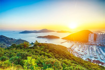 Hong Kong beautiful sunset , Aberdeen Typhoon Shelters Stock Photo - Budget Royalty-Free & Subscription, Code: 400-07669001