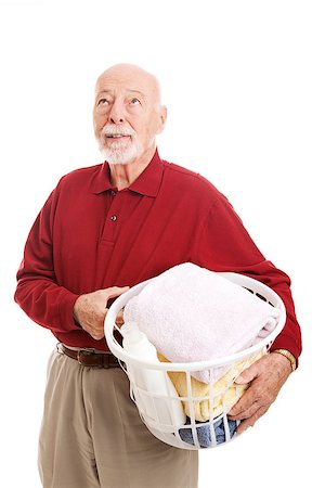 simsearch:640-03260502,k - Senior man doesn't like doing laundry.  Isolated on white. Stock Photo - Budget Royalty-Free & Subscription, Code: 400-07669030
