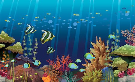 simsearch:400-09029281,k - Coral reef with sea creatures. Underwater nature vector. Stockbilder - Microstock & Abonnement, Bildnummer: 400-07669342