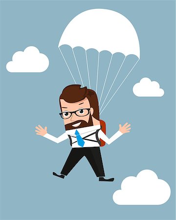 sky diver - Lucky businessman is flying with parachute. Conceptual illustration. Contains EPS10 and high-resolution JPEG Stock Photo - Budget Royalty-Free & Subscription, Code: 400-07669516