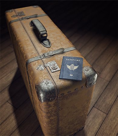 simsearch:6109-06003072,k - A Generic Passport on an old suitcase. An international voyage. Photographie de stock - Aubaine LD & Abonnement, Code: 400-07669626