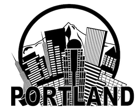simsearch:400-07104696,k - Portland Oregon Abstract Downtown City Skyline with Mount Hood Black and White Isolated on White Background Illustration Foto de stock - Super Valor sin royalties y Suscripción, Código: 400-07669643