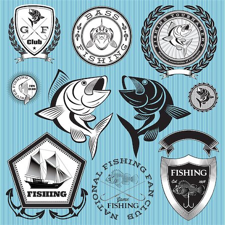 set of vector emblems on the topic fishing Foto de stock - Super Valor sin royalties y Suscripción, Código: 400-07669849