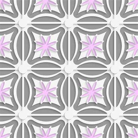 simsearch:400-07660280,k - Abstract 3d seamless background. White dots and pink flowers cut out o paper with shadow on gray background. Photographie de stock - Aubaine LD & Abonnement, Code: 400-07660260