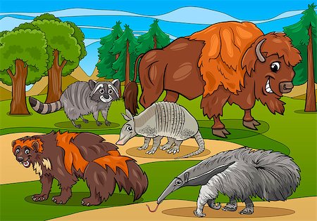 simsearch:400-07627816,k - Cartoon Illustrations of Funny American Mammals Animals Characters Group Foto de stock - Super Valor sin royalties y Suscripción, Código: 400-07660558