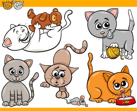 simsearch:400-09049816,k - Cartoon Illustration of Happy Cats or Kittens Pets Set Stock Photo - Budget Royalty-Free & Subscription, Code: 400-07660567