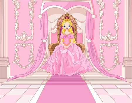 drape palace - Charming Princess sits on a throne in the pink hall Foto de stock - Super Valor sin royalties y Suscripción, Código: 400-07660661