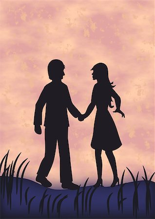 simsearch:400-07975760,k - A couple standing and holding hands at sunset. Fotografie stock - Microstock e Abbonamento, Codice: 400-07661139