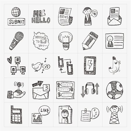 doodle communication icons set Foto de stock - Super Valor sin royalties y Suscripción, Código: 400-07661474