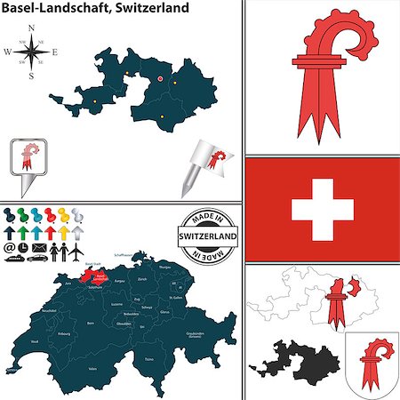 Vector map of canton Basel-Landschaft with coat of arms and location on Switzerland map Stock Photo - Budget Royalty-Free & Subscription, Code: 400-07661886