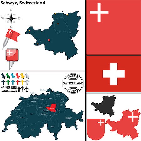Vector map of canton Schwyz with coat of arms and location on Switzerland map Stockbilder - Microstock & Abonnement, Bildnummer: 400-07661894