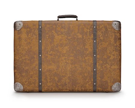 Old suitcase with wear on the surface of the leather and rust on metal. Clipping path included. Foto de stock - Royalty-Free Super Valor e Assinatura, Número: 400-07662225