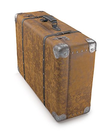 simsearch:400-05333347,k - Old suitcase with wear on the surface of the leather and rust on metal. Clipping path included. Stock Photo - Budget Royalty-Free & Subscription, Code: 400-07662227