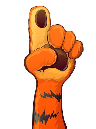 Tiger paw raises index finger upwards. Stockbilder - Microstock & Abonnement, Bildnummer: 400-07662294