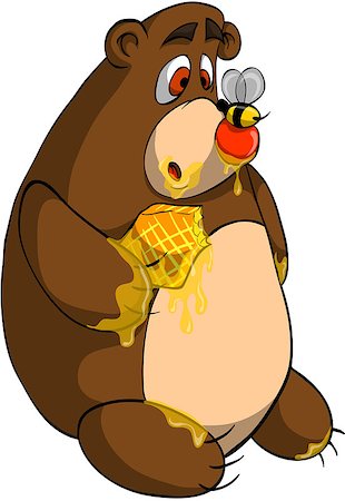 simsearch:400-08114943,k - Bee sitting on the nose of a bear. Bear eats honey. Stock Photo - Budget Royalty-Free & Subscription, Code: 400-07662295