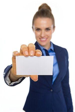 etiqueta (información) - Closeup on happy business woman showing business card Stock Photo - Budget Royalty-Free & Subscription, Code: 400-07662431