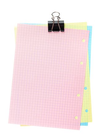 simsearch:400-06178164,k - Colorful lined office paper with clip. Isolated on white background Stock Photo - Budget Royalty-Free & Subscription, Code: 400-07662674