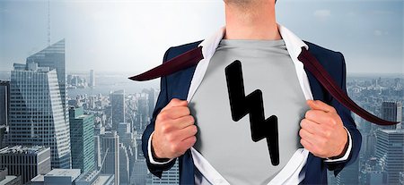 Composite image of businessman opening shirt in superhero style against cityscape Stock Photo - Budget Royalty-Free & Subscription, Code: 400-07663947