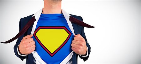 simsearch:400-07664375,k - Businessman opening shirt in superhero style against white background with vignette Foto de stock - Royalty-Free Super Valor e Assinatura, Número: 400-07663968