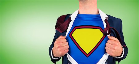 simsearch:400-07664375,k - Businessman opening shirt in superhero style against green vignette Foto de stock - Royalty-Free Super Valor e Assinatura, Número: 400-07663969