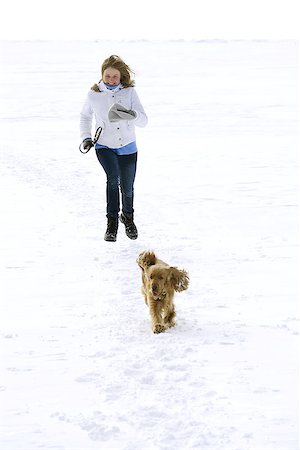 dog with ears - Girl walking in winter with spaniel on a lake Stock Photo - Budget Royalty-Free & Subscription, Code: 400-07674929