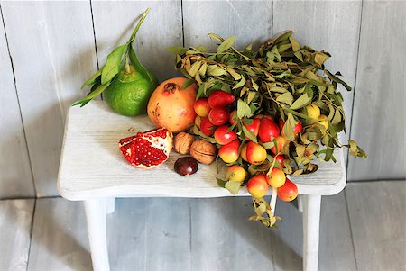 Photo of autumn fruits on wooden background Stock Photo - Budget Royalty-Free & Subscription, Code: 400-07675002