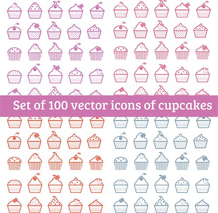 set of 100 vector icons of cupcakes Photographie de stock - Aubaine LD & Abonnement, Code: 400-07675200