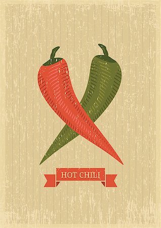 red pepper drawing - hot chili peppers poster on grunge background Stock Photo - Budget Royalty-Free & Subscription, Code: 400-07675201