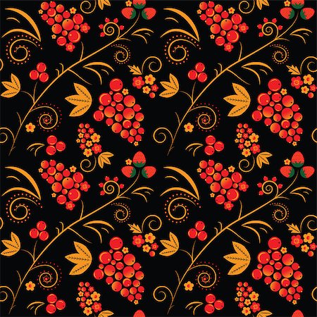 seamless pattern ornated with traditional russian khokhloma style elements Photographie de stock - Aubaine LD & Abonnement, Code: 400-07675202