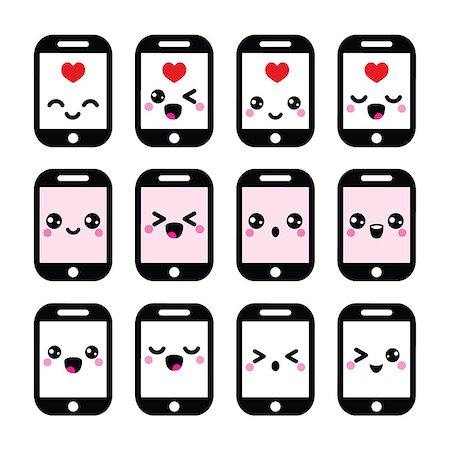 Vector icons set of smartphone Kawaii isolated on white Stock Photo - Budget Royalty-Free & Subscription, Code: 400-07675241