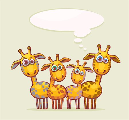 simsearch:400-07245107,k - Cartoon animal family - four funny yellow giraffes looking with surprise and thinking about something. Photographie de stock - Aubaine LD & Abonnement, Code: 400-07675485