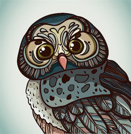 Cartoon graphic owl with big green eyes. Stock Photo - Budget Royalty-Free & Subscription, Code: 400-07675488