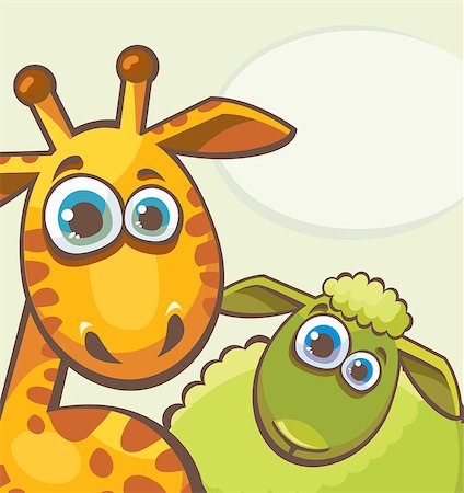 simsearch:400-07245107,k - Cartoon funny animal - giraffe and sheep looking with surprise. Photographie de stock - Aubaine LD & Abonnement, Code: 400-07675483