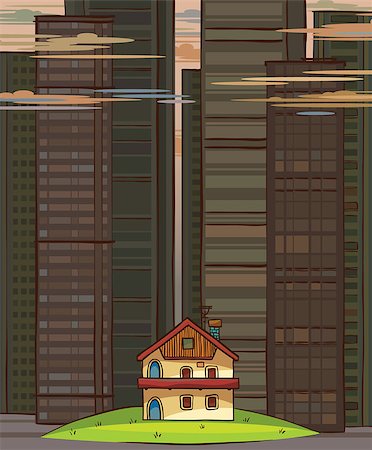 Small village house on a skyscraper background. Photographie de stock - Aubaine LD & Abonnement, Code: 400-07675499