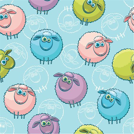 simsearch:400-07245107,k - Seamless pattern with cartoon funny sheeps. Childish vector wallpaper. Photographie de stock - Aubaine LD & Abonnement, Code: 400-07675518