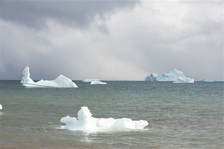 Beautiful icebergs in the sun and in front of a dark sky Stock Photo - Budget Royalty-Free & Subscription, Code: 400-07675613