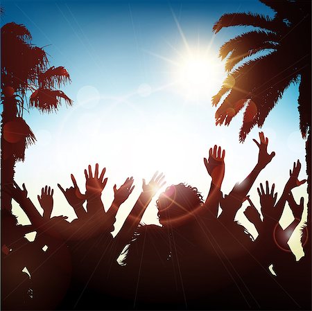 dancing crowd silhouette - Silhouette of a party crowd on a tropical background Stock Photo - Budget Royalty-Free & Subscription, Code: 400-07675826