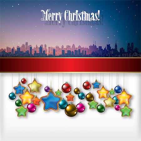 simsearch:400-05157115,k - Abstract celebration background with Christmas decorations and silhouette of city Foto de stock - Super Valor sin royalties y Suscripción, Código: 400-07675847