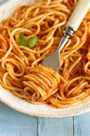 Spaghetti bolognese with fork close-up. Stock Photo - Budget Royalty-Free & Subscription, Code: 400-07675933