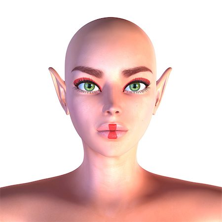 Digitally rendered portrait of an abstract fairy with green eyes, hairless. Foto de stock - Super Valor sin royalties y Suscripción, Código: 400-07676184