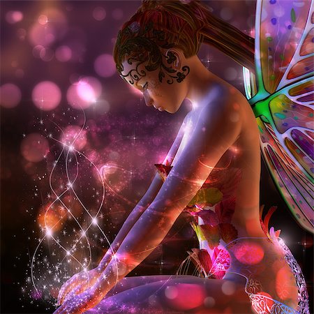 3d fairy girl on colorful  dreamy background with bokeh effect. Fotografie stock - Microstock e Abbonamento, Codice: 400-07676212