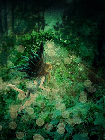 Abstract illustration of fairy fly in the forest. Fotografie stock - Microstock e Abbonamento, Codice: 400-07676231