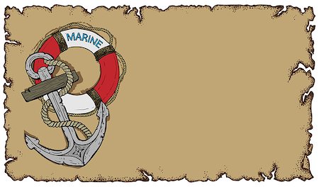 simsearch:400-06325631,k - marine theme, old parchment with anchor and lifebuoy, this illustration may be useful as designer work Stock Photo - Budget Royalty-Free & Subscription, Code: 400-07676406