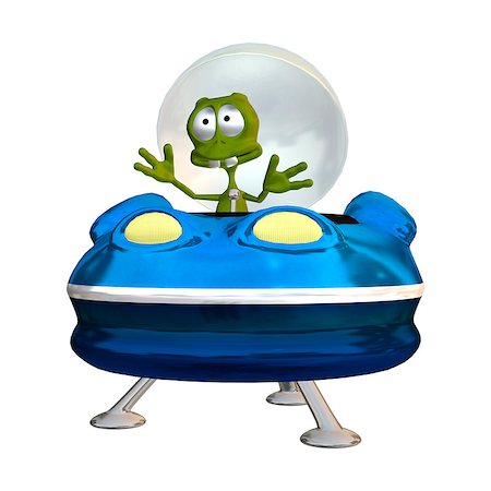 simsearch:400-06091348,k - 3D digital render of a cute alien in a blue spaceship isolated on white background Photographie de stock - Aubaine LD & Abonnement, Code: 400-07676458