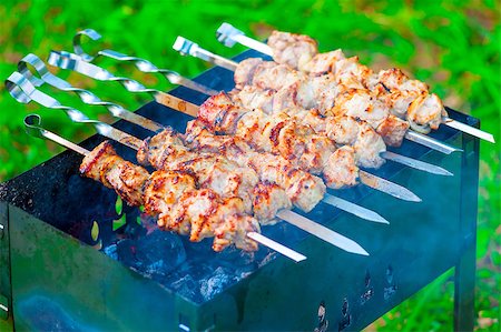 flame grilled chicken photography - appetizing grilled skewers on the grill Stock Photo - Budget Royalty-Free & Subscription, Code: 400-07676800
