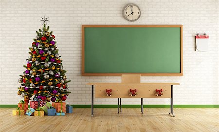 empty classroom wall - Classroom without student with christmas tree and decoration - rendering Stock Photo - Budget Royalty-Free & Subscription, Code: 400-07676856