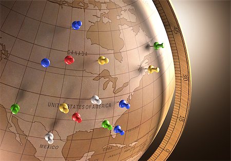 Antique globe with nails marking the travel route. Stock Photo - Budget Royalty-Free & Subscription, Code: 400-07676872