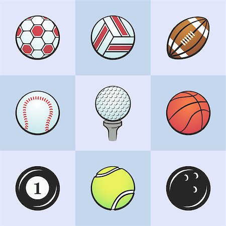 simsearch:400-05115587,k - Collection of sport icons. Colored vector sport balls. . Vector icons set. Foto de stock - Royalty-Free Super Valor e Assinatura, Número: 400-07677117