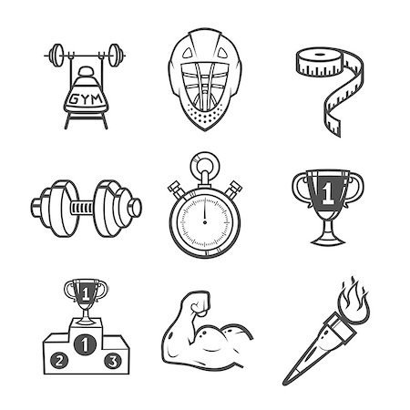 Collection of sport icons. Sport equipment. Vector icons set isolated on white background. Stock Photo - Budget Royalty-Free & Subscription, Code: 400-07677123